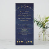 Himmelsblau Gold Halbmond Hochzeitsprogramm (Stehend Vorderseite)