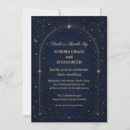 Himmelsblaue Goldmond Hochzeitseinladung