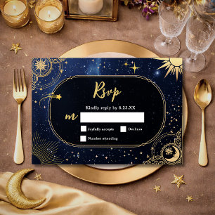 Himmelsblaue Sonne Mond Sternschnuppe Hochzeit RSVP Karte