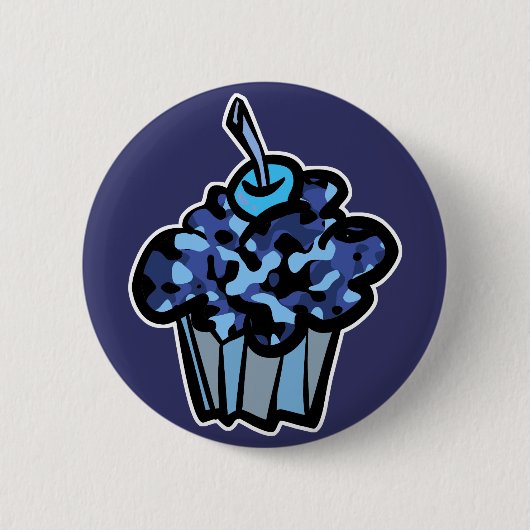 Himmelsblauer Tarnkappenkuchen Button (Vorderseite)