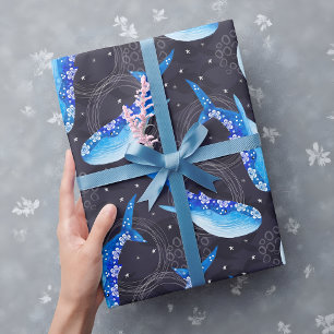 Himmelsblaues Wal-Nachtmuster  Geschenkpapier