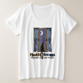 Himmelsblick: Schwarze Katze und Halbmond Große Größe T-Shirt