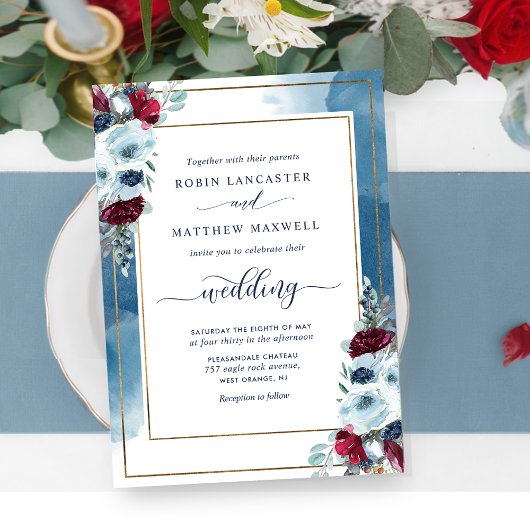 Himmelsblüten, Lila Blütenblüte in elegantem Blau Einladung