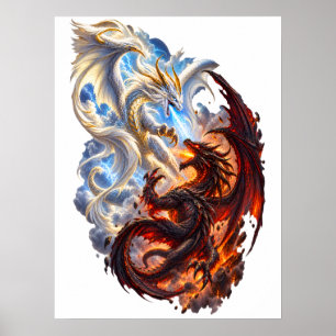 Himmelsdrache vs Höllendrache epischer Kampf Poster
