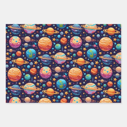 Himmelsflugzeuge und Sterne Geschenkpapier Set (Vorderseite 3)