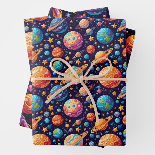 Himmelsflugzeuge und Sterne Geschenkpapier Set (Beispiel)