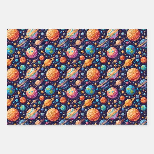 Himmelsflugzeuge und Sterne Geschenkpapier Set (Vorderseite)