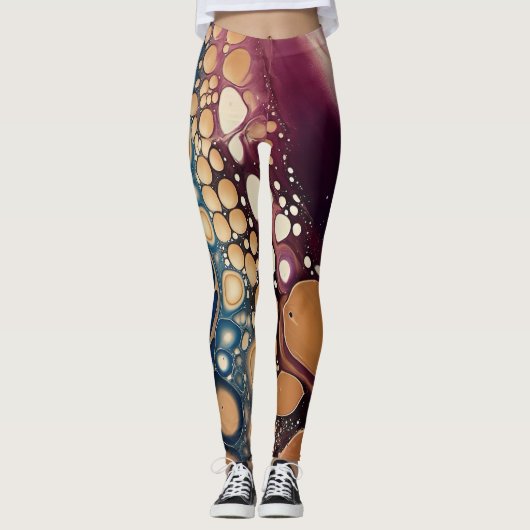 Himmelsfluid-Marmor in Mitternachtsgold Leggings (Vorderseite)