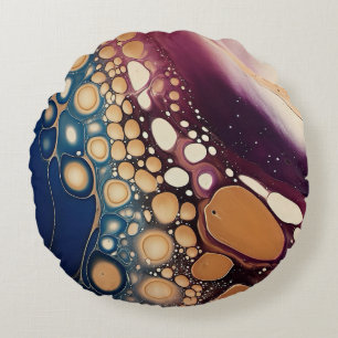 Himmelsfluid-Marmor in Mitternachtsgold Rundes Kissen