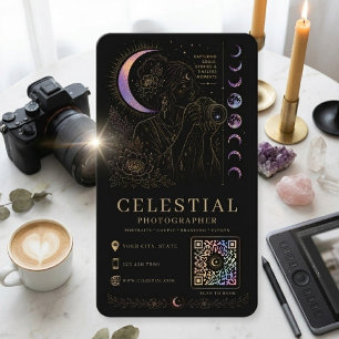 Himmelsfotograf Luxus Schwarz Gold QR  Visitenkarte