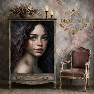 Himmelsfrau mit Galaxienhaar-Dekoupage Seidenpapier
