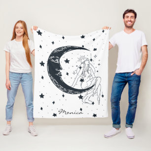 Himmelsfrau, Mondsterne, boho, elegante Astronomie Fleecedecke