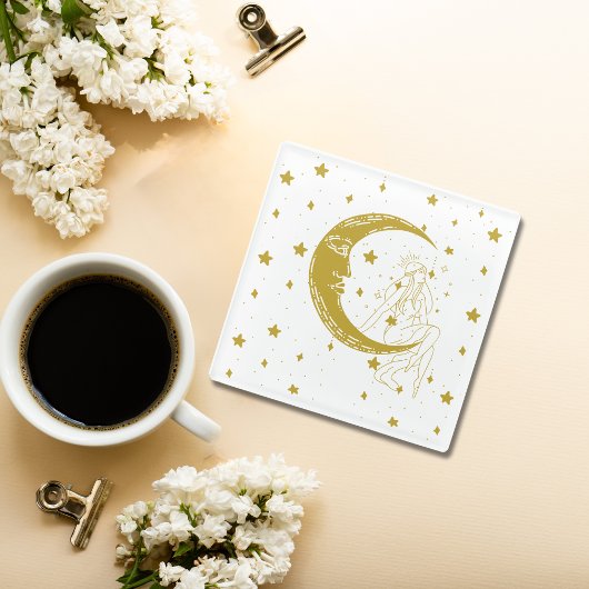 Himmelsfrau, Mondsterne, boho, elegante Astronomie Glasuntersetzer