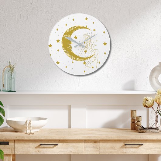 Himmelsfrau, Mondsterne, boho, elegante Astronomie Große Wanduhr