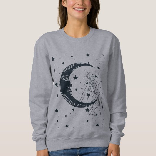 Himmelsfrau, Mondsterne, boho, elegante Astronomie Sweatshirt (Vorderseite)