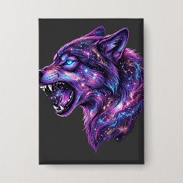 Himmelsgalaxie Wolf Brüllen Grafik T-Shirt Button