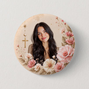 Himmelsgedenkfoto-Button Floral Mond Kreuz Button