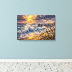 Himmelsgestade: Ein Küsten-Impasto-Sonnenuntergang Leinwanddruck