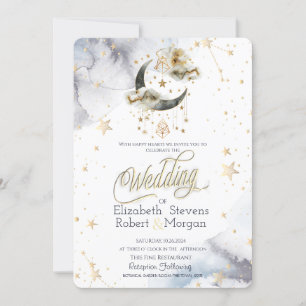 Himmelsgold Mond Sterne Aquarell Einladung