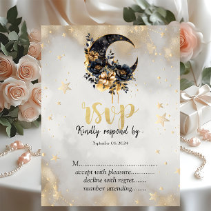 Himmelsgoldene Sterne Floral Mond RSVP Einladung