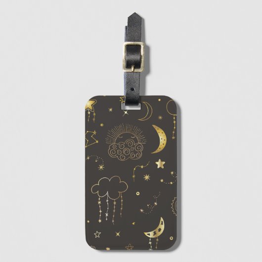 Himmelsgoldene Sterne, Mond und Sternbilder Gepäckanhänger (Vorderseite Vertikal)