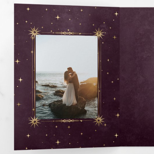 Himmelsgoldmond - Dreifaltigkeitshochzeit Dreifach Gefaltete Einladung (Innen Erste Seite)