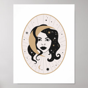 Himmelsgöttin Mond Gesicht Magie Sterne Mystische  Poster