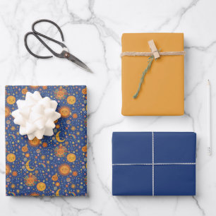 Himmelshandgezeichnetes Muster Verpackungspapierbö Geschenkpapier Set