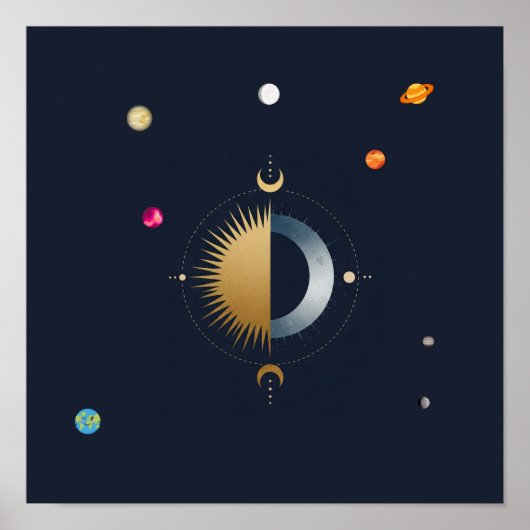 Himmelsharmonie | Moderne Sun & Moon Wall Kunst Poster (Vorne)