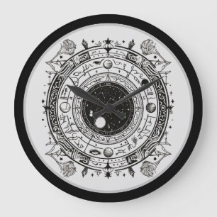 HimmelsImpressionen: Schwarz-Weiß-Astrologie Große Wanduhr