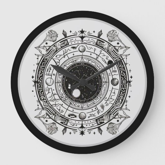 HimmelsImpressionen: Schwarz-Weiß-Astrologie Große Wanduhr (Vorderseite)