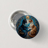 Himmelskatzen in kosmischer Kunst mit Gold und Bla Button (Vorne & Hinten)
