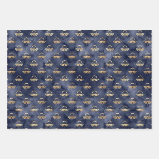 Himmelskies Dark Navy und Gold Wrapping Paper Geschenkpapier Set (Vorderseite 3)