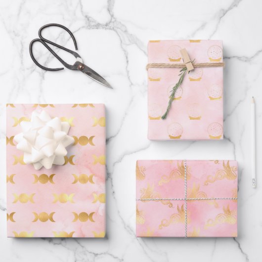 HimmelskiesPink und Gold Wrapping Paper Geschenkpapier Set (Vorderseite)