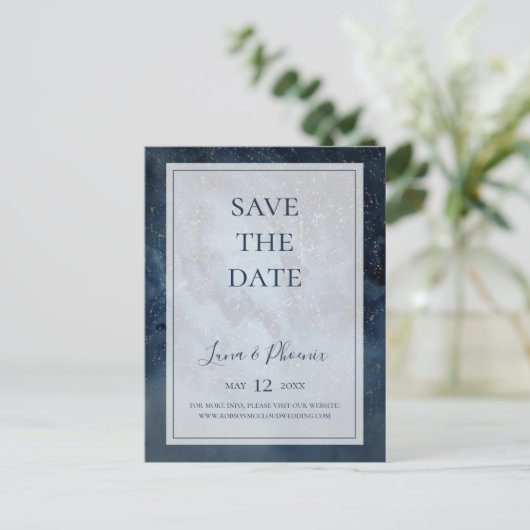 Himmelskörper mit Rahmen Save the Date Postkarte (Stehend Vorderseite)