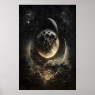Himmelskörper Mondlichtdruck, Dunkle Akademie Poster