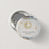 Himmelskörper Sonne, Mond, Sterne Aquarell Button (Vorne & Hinten)
