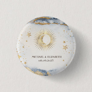 Himmelskörper Sonne, Mond, Sterne Aquarell Button