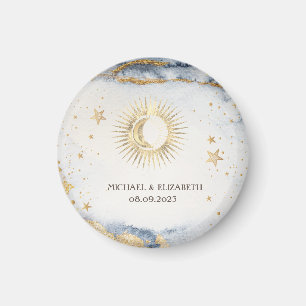 Himmelskörper Sonne, Mond, Sterne Aquarell Magnet