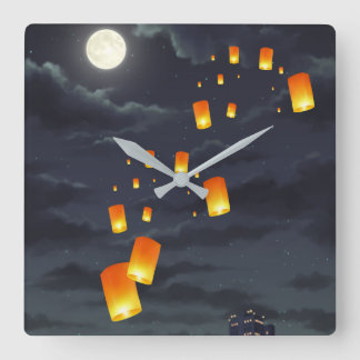 Himmelsleuchte/gelbe Lampe/Nachtlicht Quadratische Wanduhr