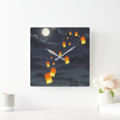 Himmelsleuchte/gelbe Lampe/Nachtlicht Quadratische Wanduhr (Zuhause)