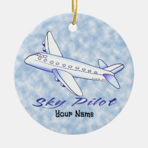 Himmelslotse Blaues Flugzeug  Keramik Ornament