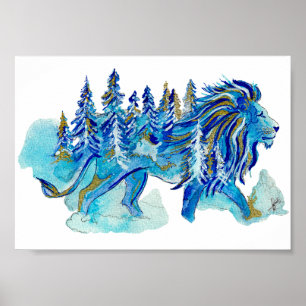 Himmelslöwe des goldenen Waldes Aquarell Poster