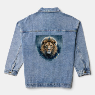 Himmelslöwe Wasserfarbe Mondbeschienener Löwenge Jeansjacke