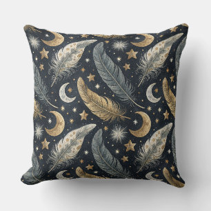 Himmelsmagie Federn Gold Mond & Sterne Muster Kissen