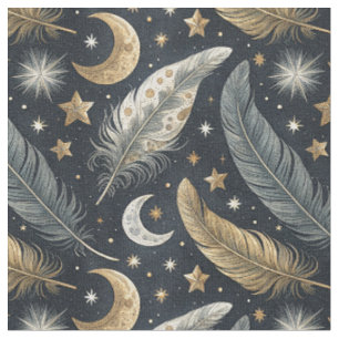 Himmelsmagie Federn Gold Mond & Sterne Muster Stoff