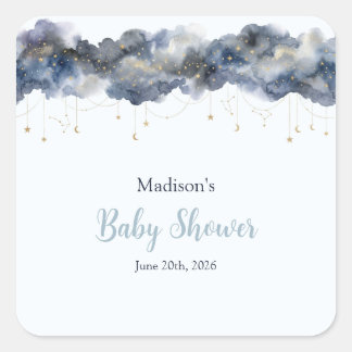 Himmelsmarine Wasserfarbe Wolken Baby Shower Papie Quadratischer Aufkleber
