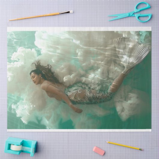 HimmelsMeerjungfrau schwimmt im Ozean Decoupage Seidenpapier (Basteln)