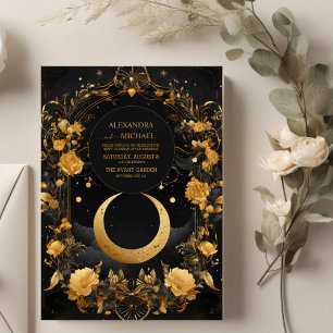 Himmelsmond & Sterne Faux Gold Hochzeit Einladung