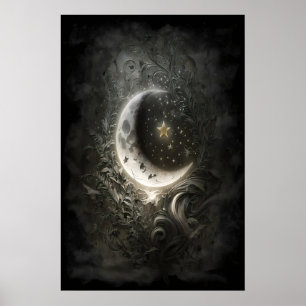 Himmelsmond Sterne Floral Vintage Tarot Wand Poster